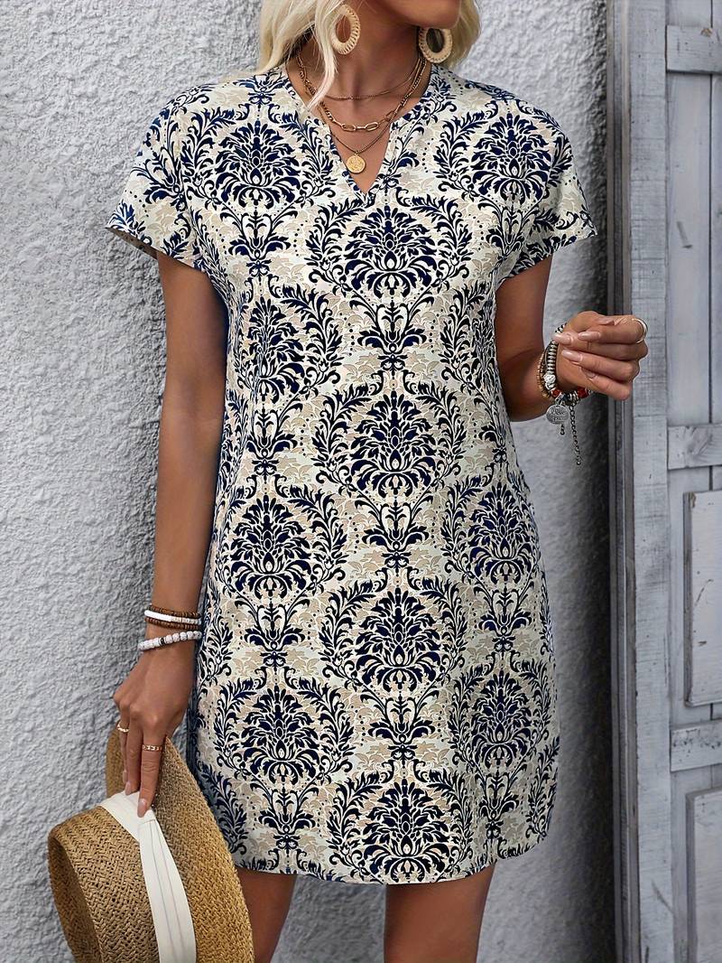 Ava – Retro Floral Print Dress with Ethnic Design