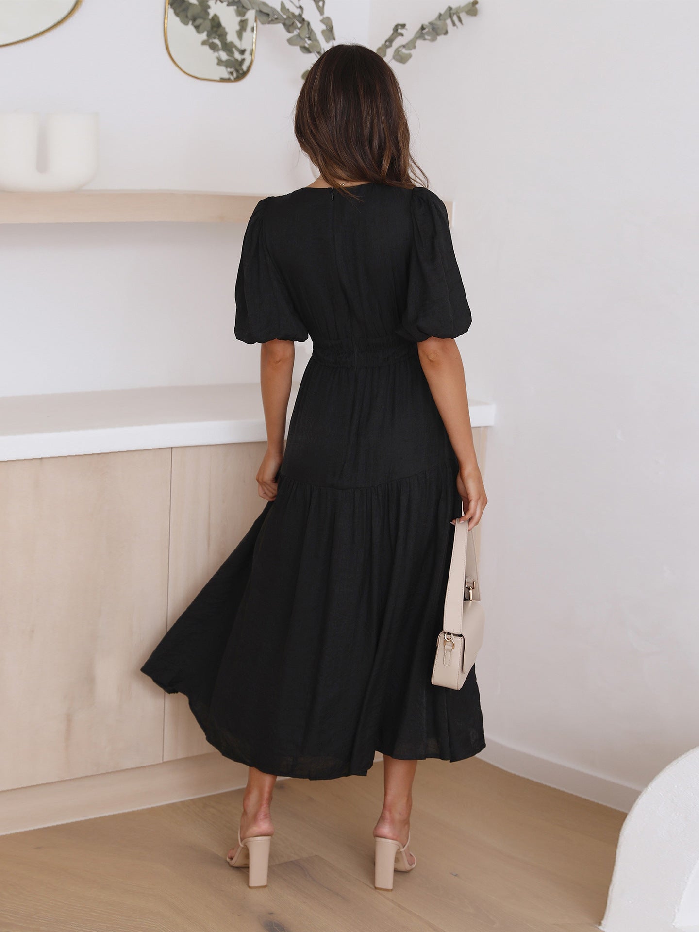 Emilia - V-Neck Dress with Puff Sleeves