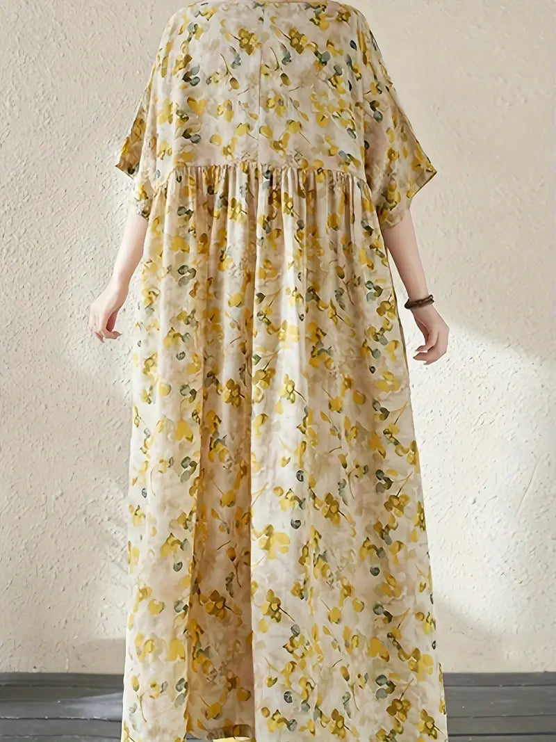 Vintage Floral Print Maxi Dress