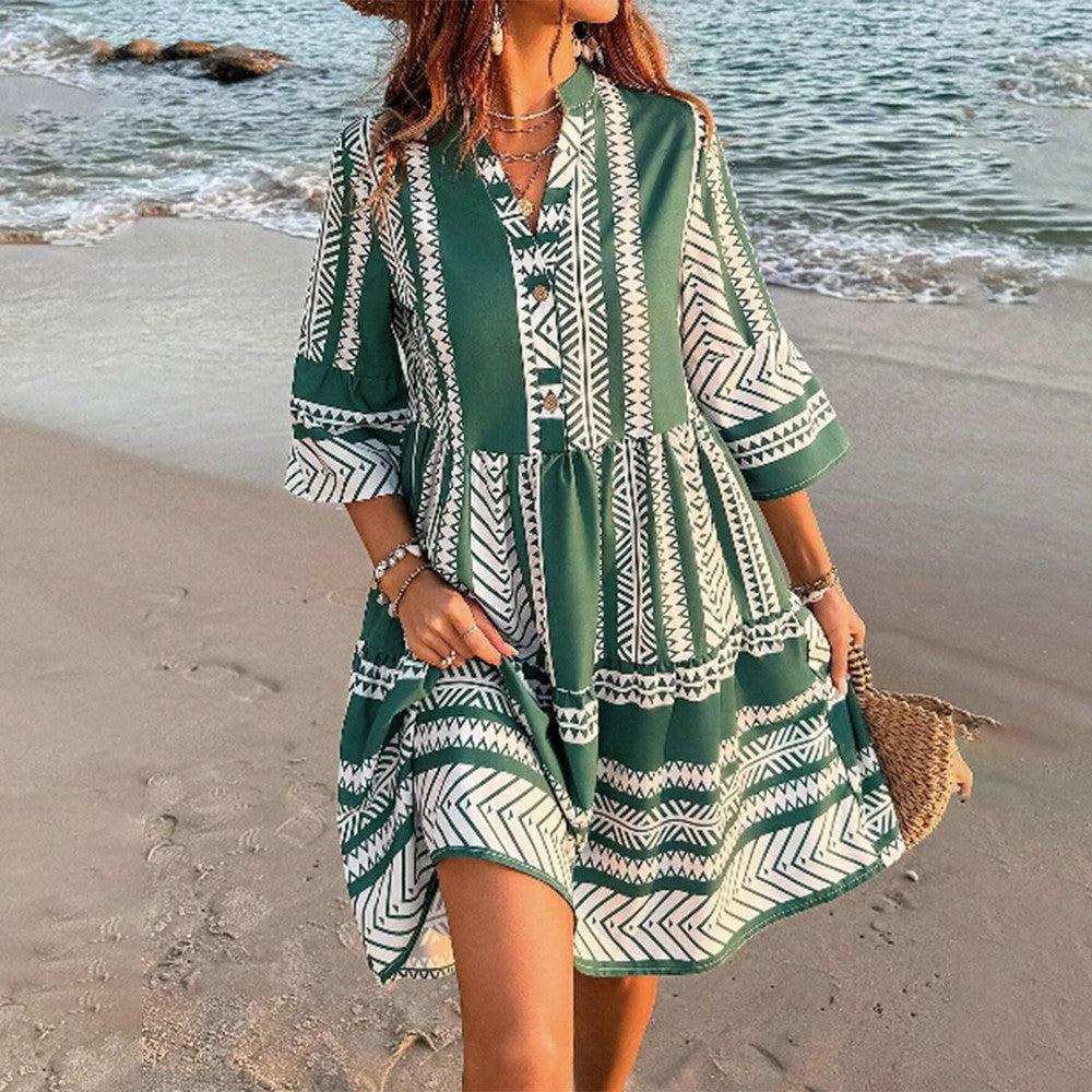 Sophia – Lightweight V-Neck Mini Dress with 3/4 Sleeves