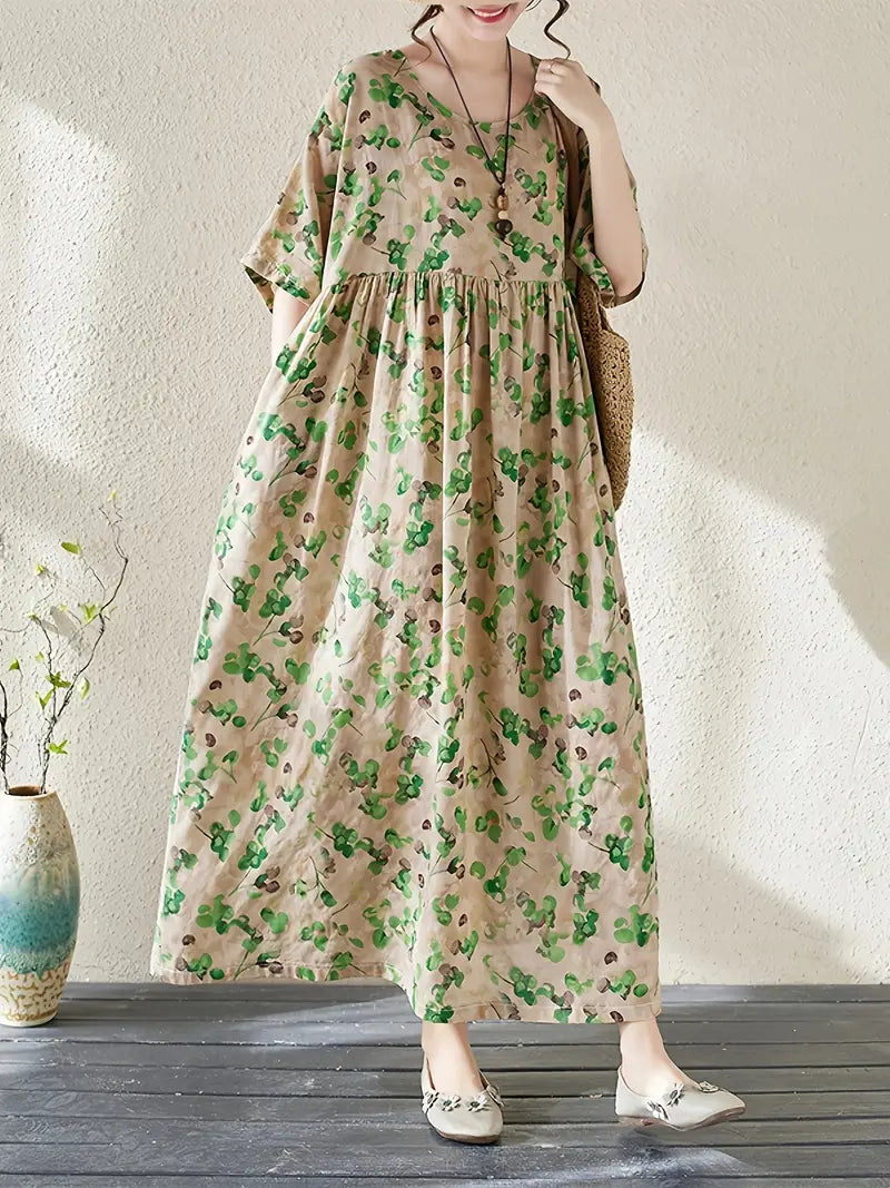 Vintage Floral Print Maxi Dress