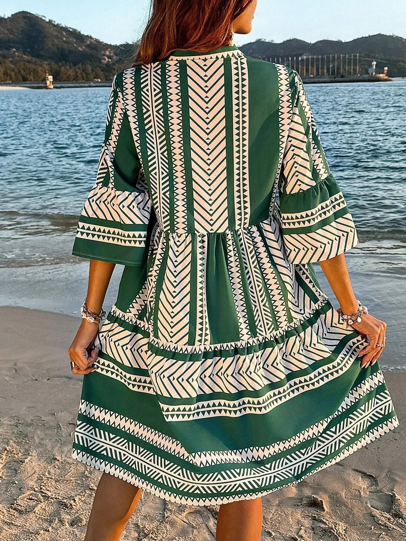 Sophia – Lightweight V-Neck Mini Dress with 3/4 Sleeves