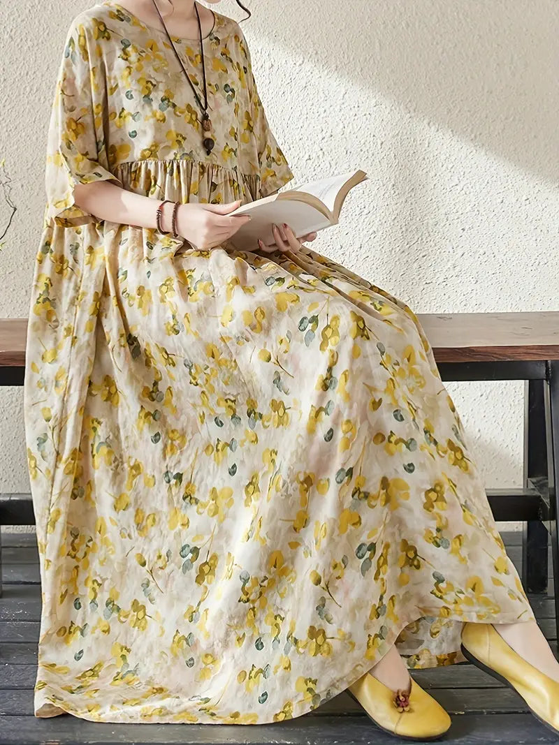 Vintage Floral Print Maxi Dress
