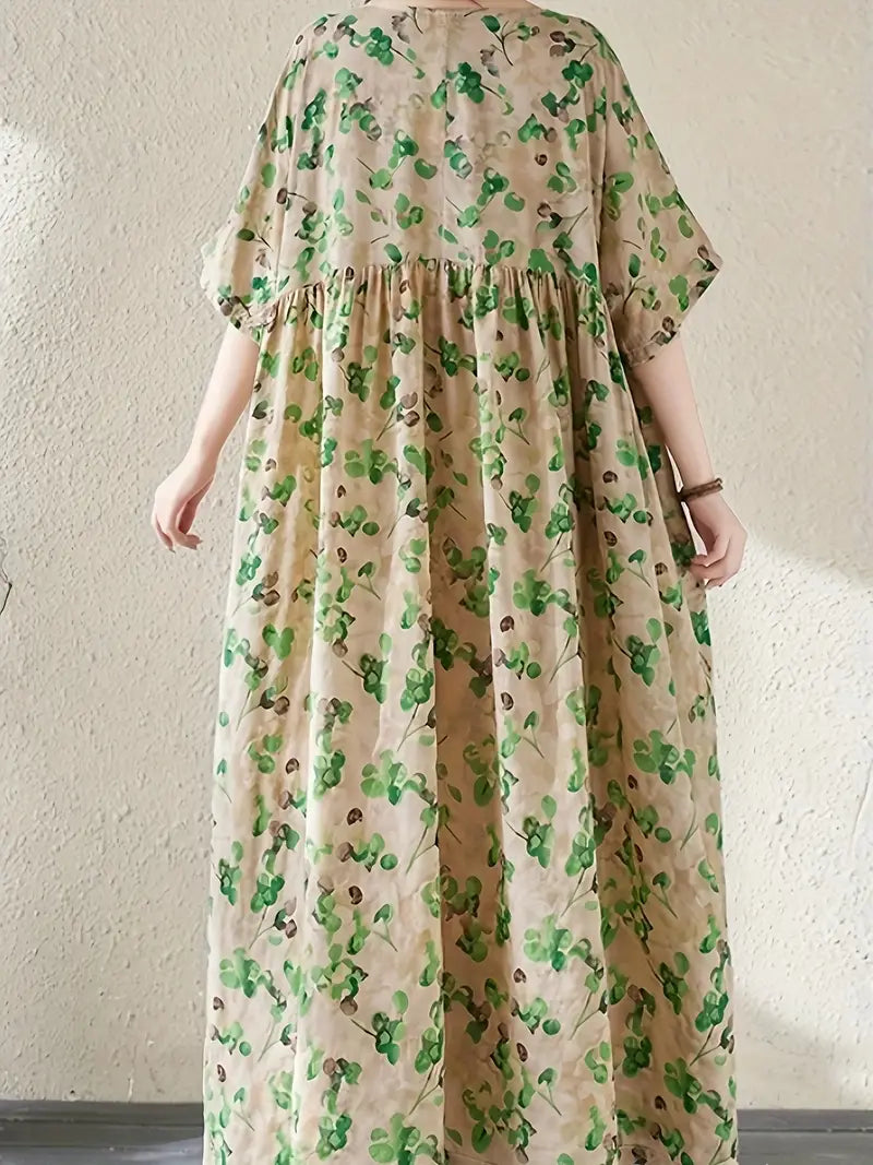 Vintage Floral Print Maxi Dress