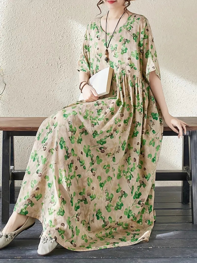 Vintage Floral Print Maxi Dress