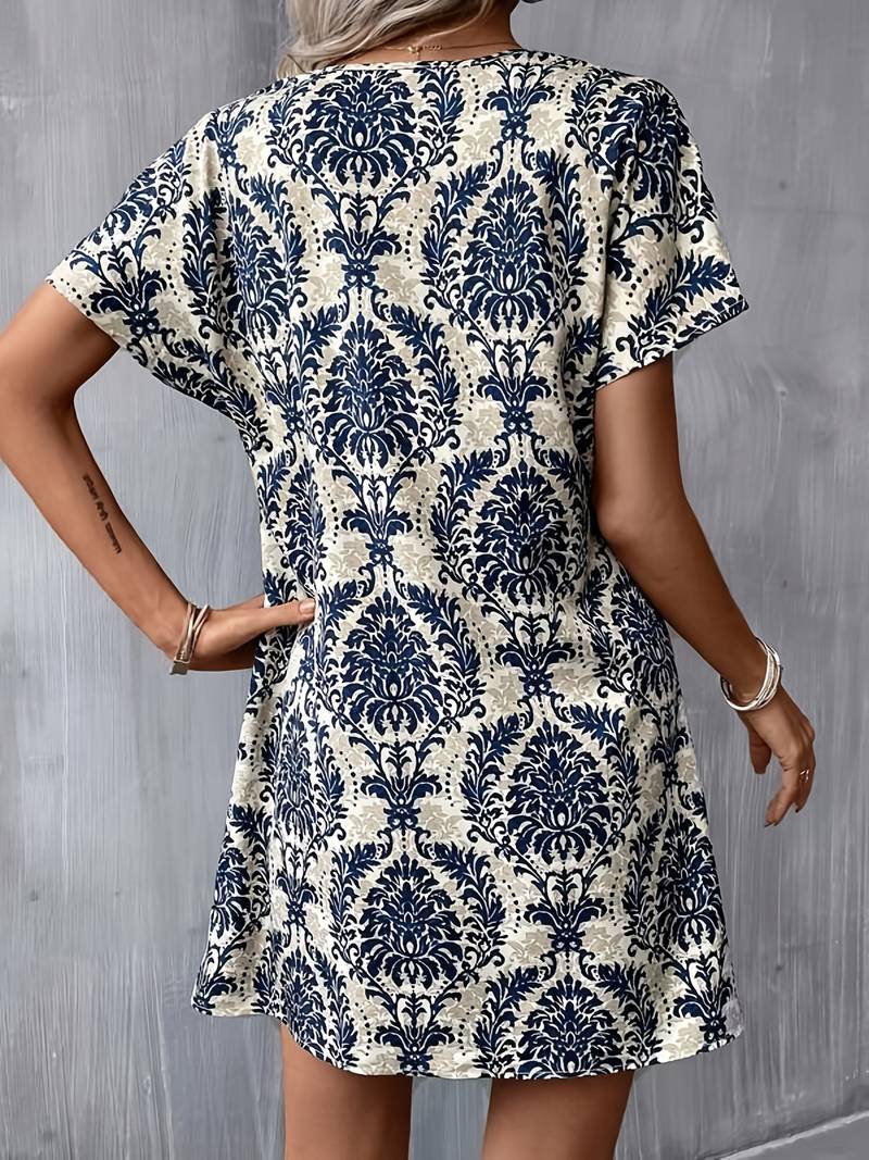 Ava – Retro Floral Print Dress with Ethnic Design