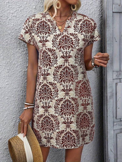 Ava – Retro Floral Print Dress with Ethnic Design