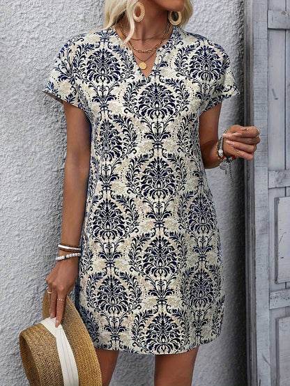 Ava – Retro Floral Print Dress with Ethnic Design