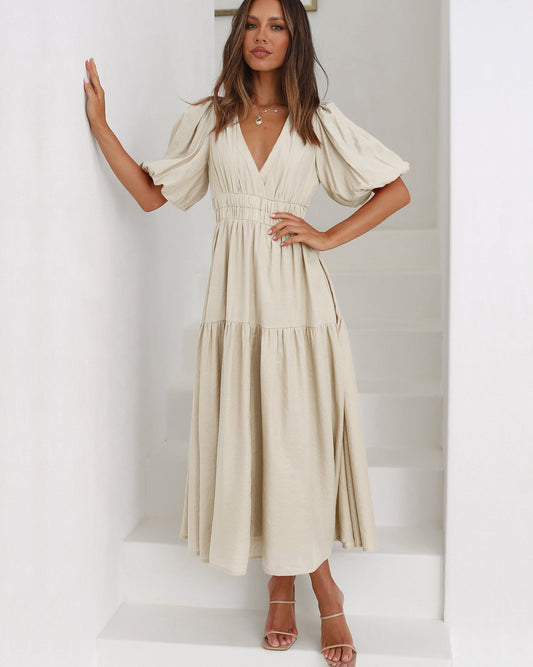 Emilia - V-Neck Dress with Puff Sleeves
