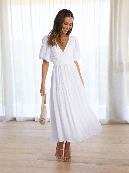 Emilia - V-Neck Dress with Puff Sleeves