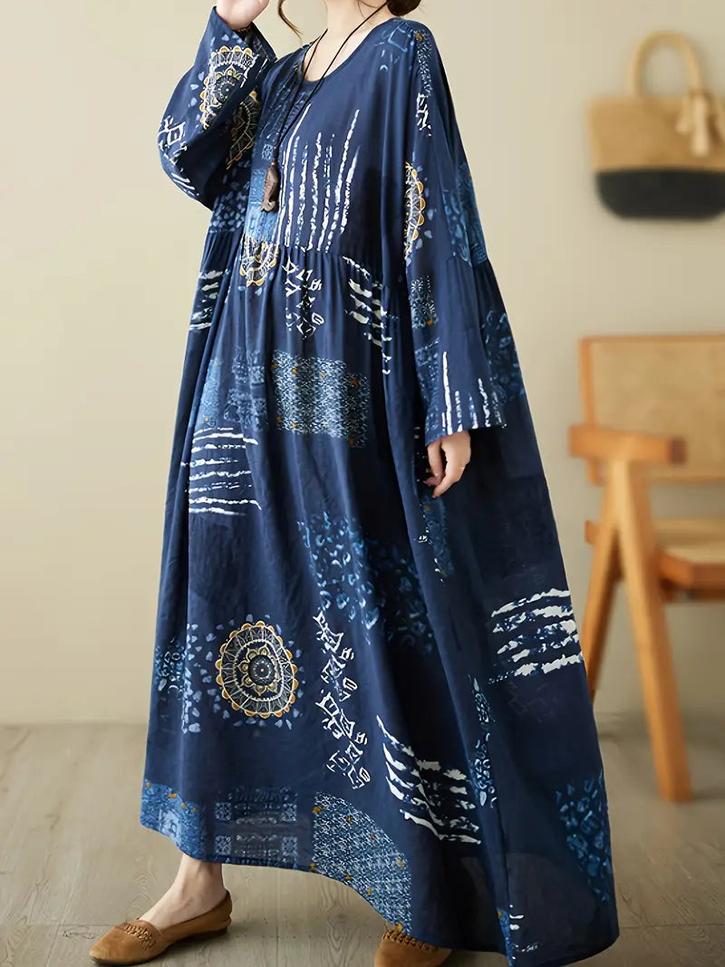 Boho Chic Floral Print Long Sleeve Maxi Dress