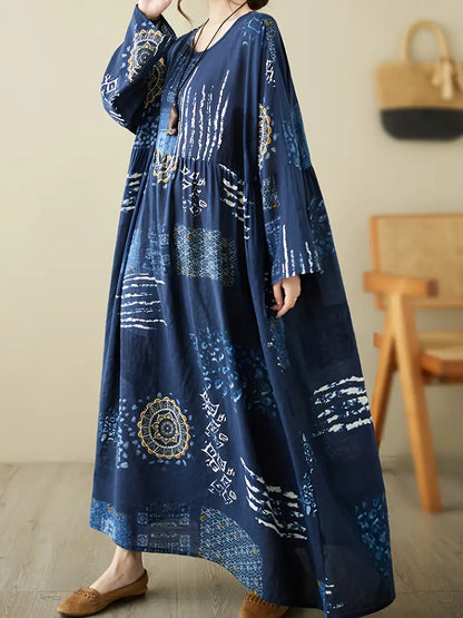 Boho Chic Floral Print Long Sleeve Maxi Dress
