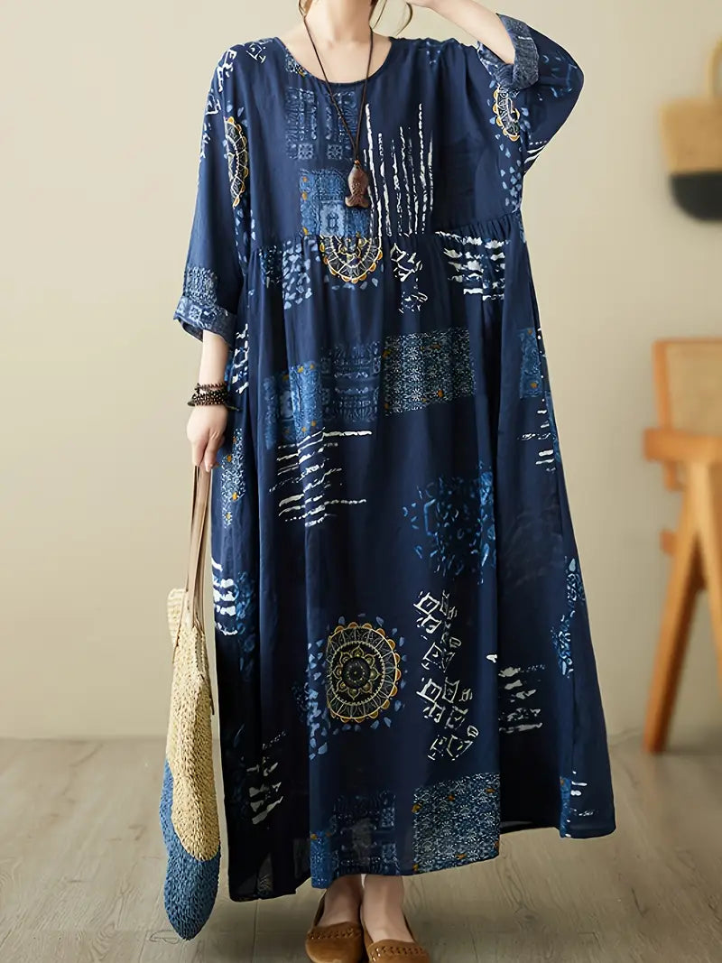 Boho Chic Floral Print Long Sleeve Maxi Dress