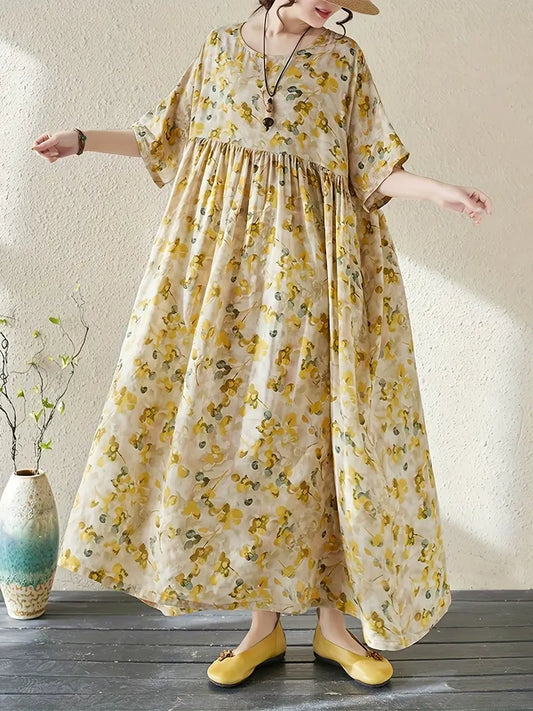Vintage Floral Print Maxi Dress