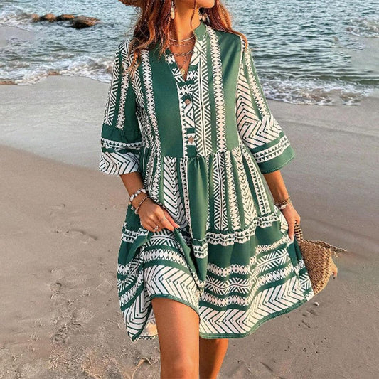 Sophia – Lightweight V-Neck Mini Dress with 3/4 Sleeves