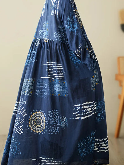 Boho Chic Floral Print Long Sleeve Maxi Dress