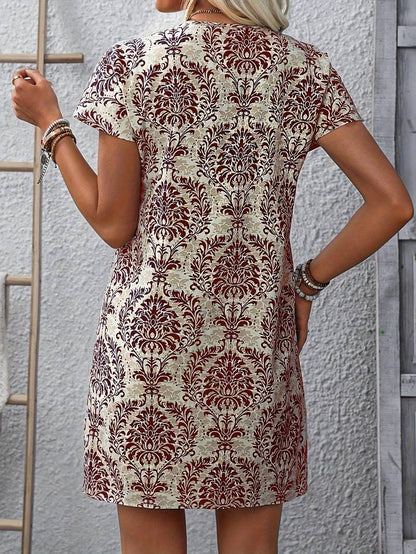 Ava – Retro Floral Print Dress with Ethnic Design