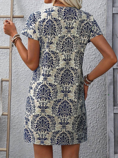 Ava – Retro Floral Print Dress with Ethnic Design