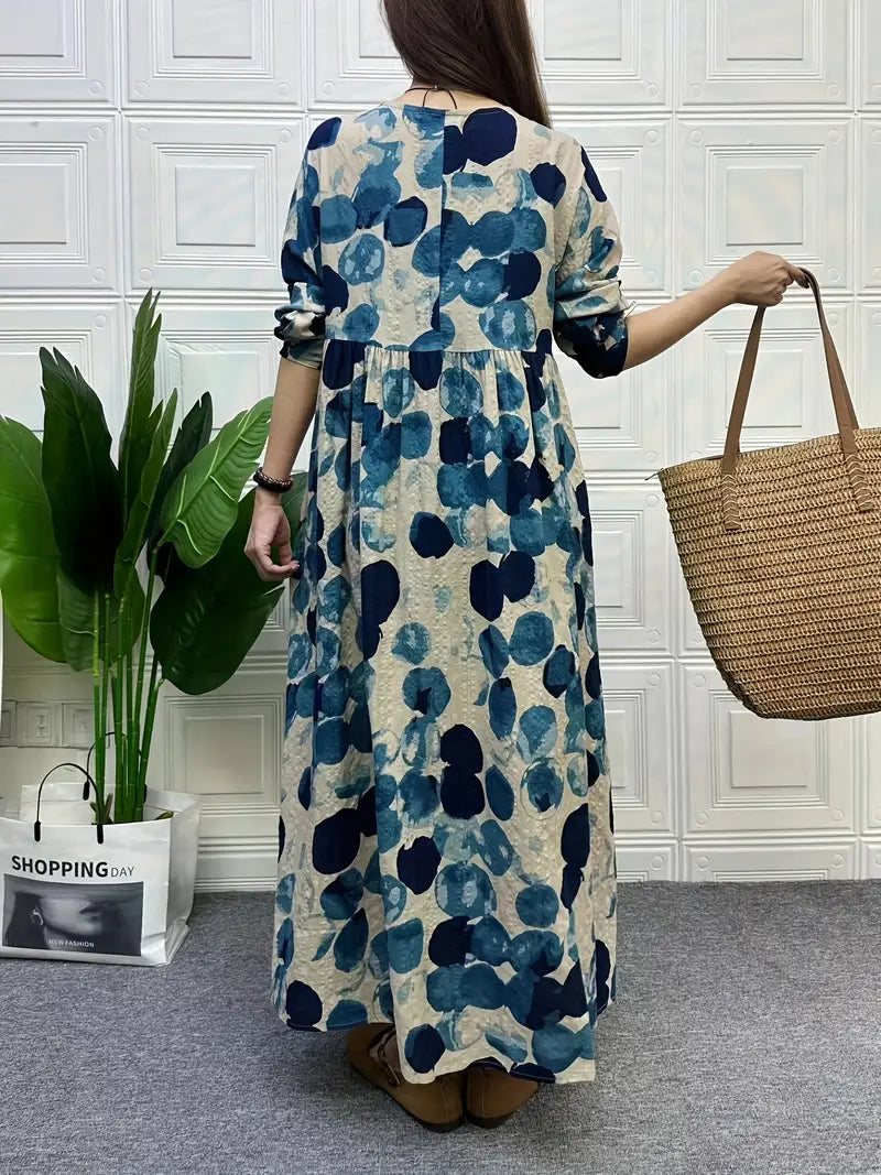 Boho Chic Floral Print Long Sleeve Maxi Dress